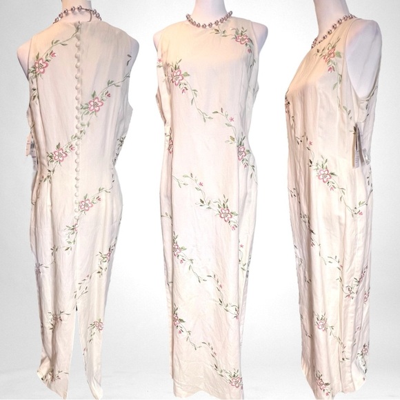 Donna Morgan Embroidered Button and zipper Maxi Linen Dress Size 12 NWT - Picture 2 of 5